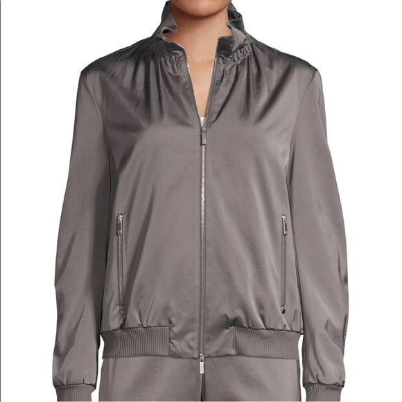 Lafayette 148 New York Rock Gray Kiki Satin Viscose Bomber Jacket NWT Size M - Picture 1 of 11